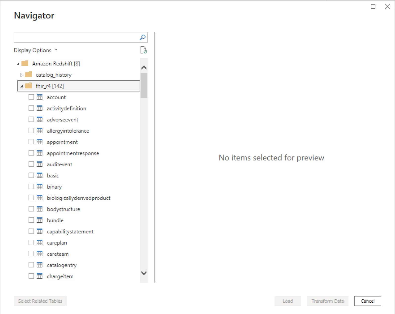 Screenshot of MS Power BI Navigator for Amazon Redshift 