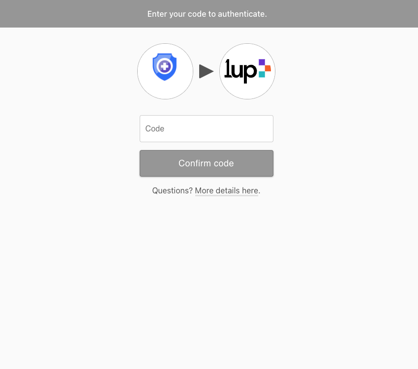 Screenshot of the Auth App code page