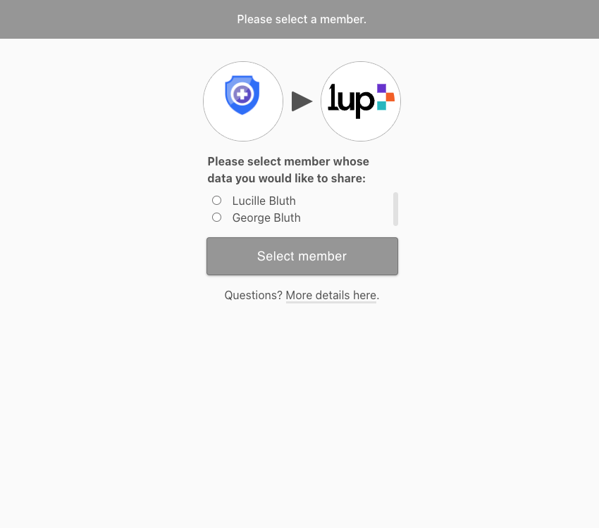 Screenshot of the Auth App select member page