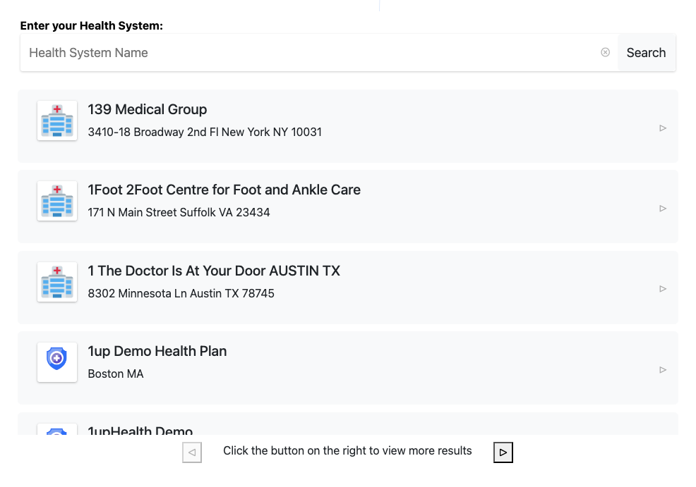 Screenshot of the Provider System Search tool in an iframe